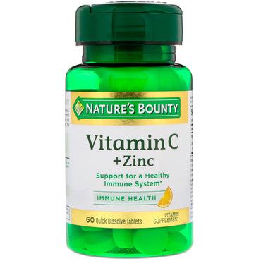 Nature's Bounty, Vitamina C + Zinco, Sabor Cítrico Natural, 60 Comprimidos de Dissolução Rápida