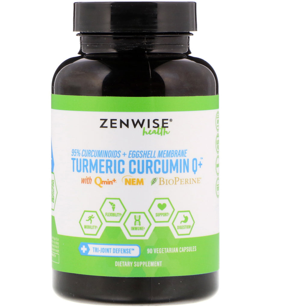 Zenwise Health, kurkuma kurkumina Q+, z Qmin+, Nem i BioPerine, 90 kapsułek wegetariańskich