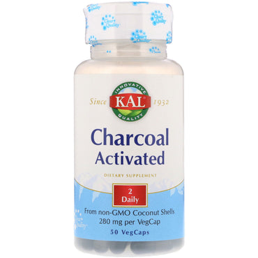 KAL, carbón activado, 250 mg, 50 VegCaps