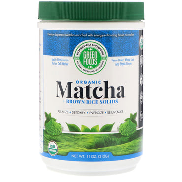 Green Foods Corporation, شاي ماتشا الأخضر + مواد صلبة من الأرز البني، 11 أونصة (312 جم)