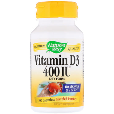 Nature's Way, vitamin D3, tør form, 400 IE, 100 kapsler