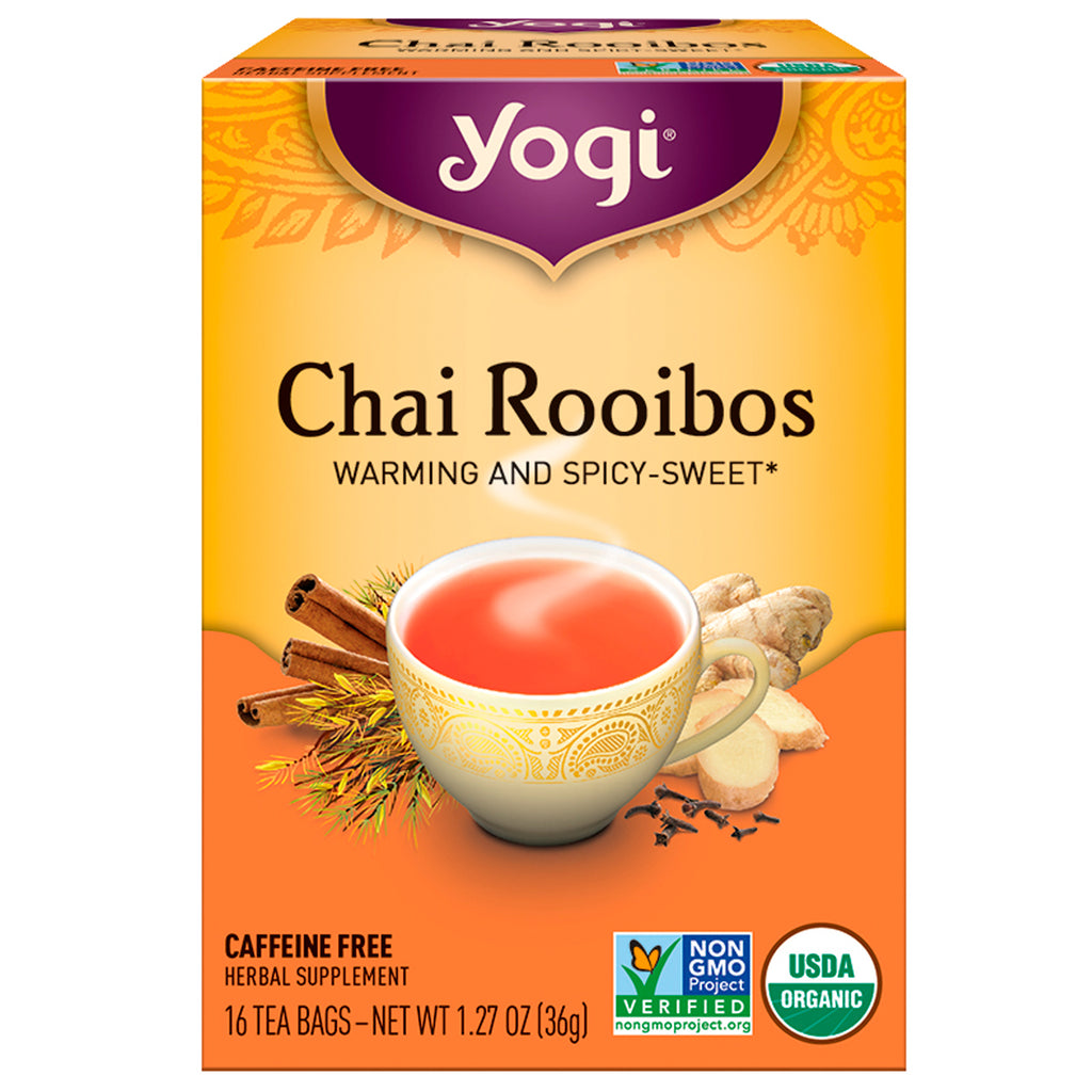 Yogi-thee, Chai Rooibos, cafeïnevrij, 16 theezakjes, 1,27 oz (36 g)