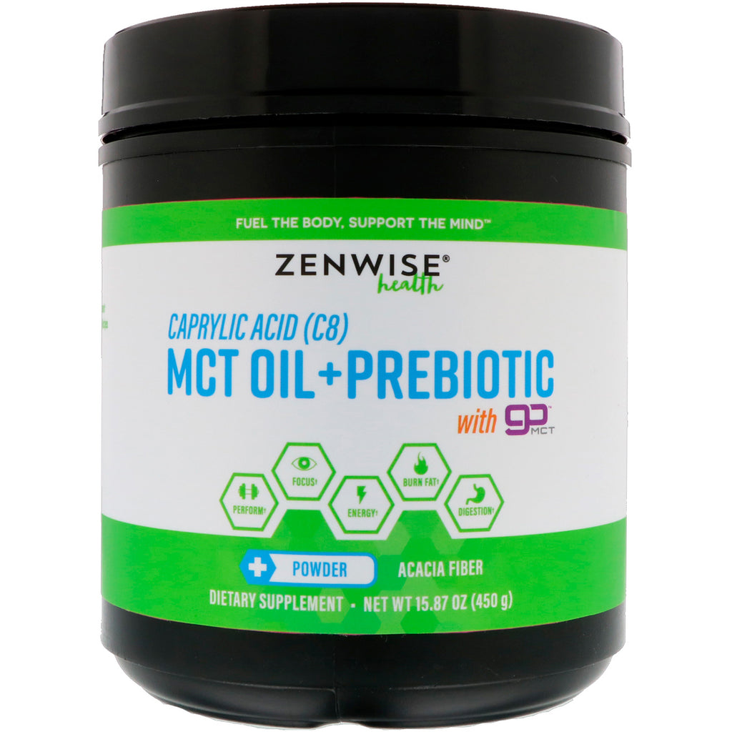 Zenwise Health, acid caprilic (C8) ulei MCT + prebiotic cu GoMCT, 15,87 oz (450 g)