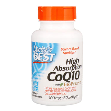 Doctor's Best, CoQ10 de Alta Absorção com BioPerine, 100 mg, 60 Cápsulas Softgel