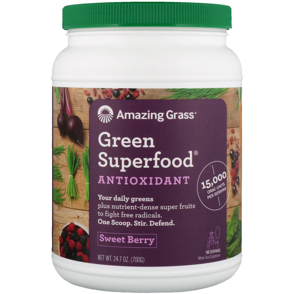 Fantastiskt gräs, grön supermat, antioxidant, söta bär, 24,7 oz (700 g)