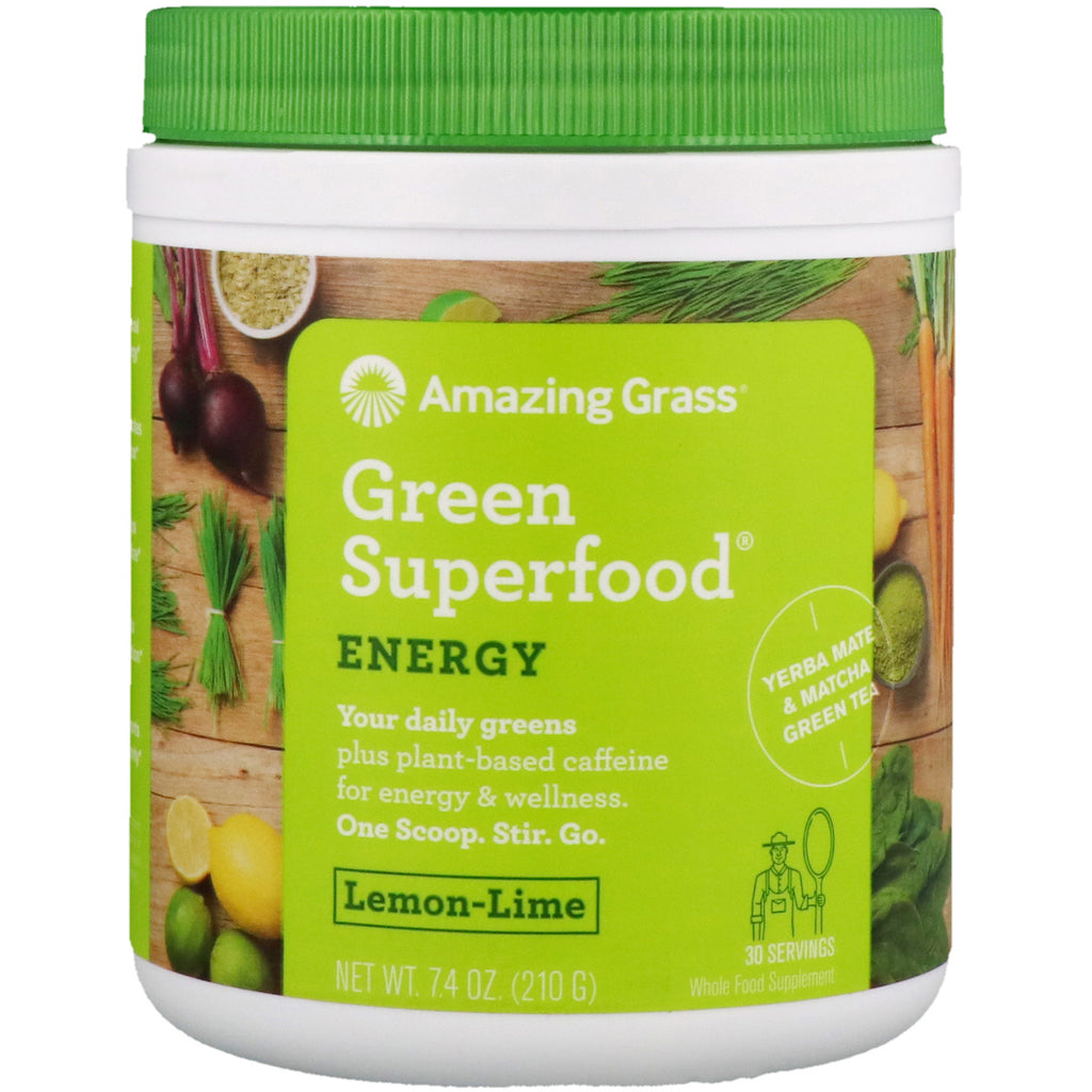 Fantastisk græs, grøn superfood, energi, citronlime, 7,4 oz (210 g)