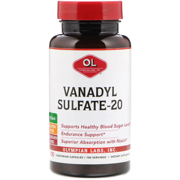 Olympian Labs Inc., sulfato de vanadil-20, 100 cápsulas vegetais