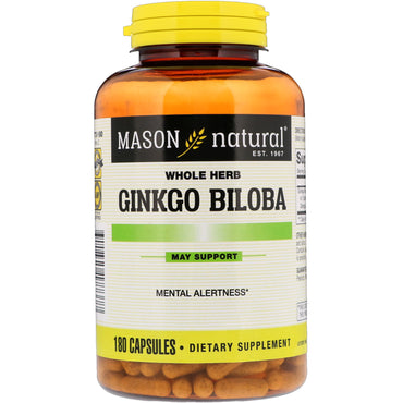 Mason Natural, Ginkgo Biloba, 180 gélules