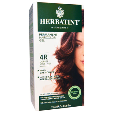 Herbatint, Permanentes Haarfärbegel, 4R, Kupferkastanie, 4,56 fl oz (135 ml)