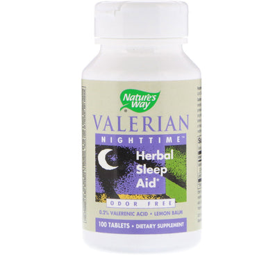 Nature's Way, Valeriana nocturna, ayuda a base de hierbas para dormir, sin olores, 100 tabletas