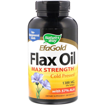 Nature's Way, EFAGold, aceite de lino, potencia máxima, 1300 mg, 200 cápsulas blandas