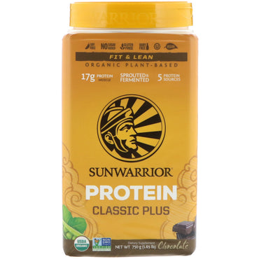 Sunwarrior, proteină Classic Plus, pe bază de plante, ciocolată, 1,65 lb (750 g)