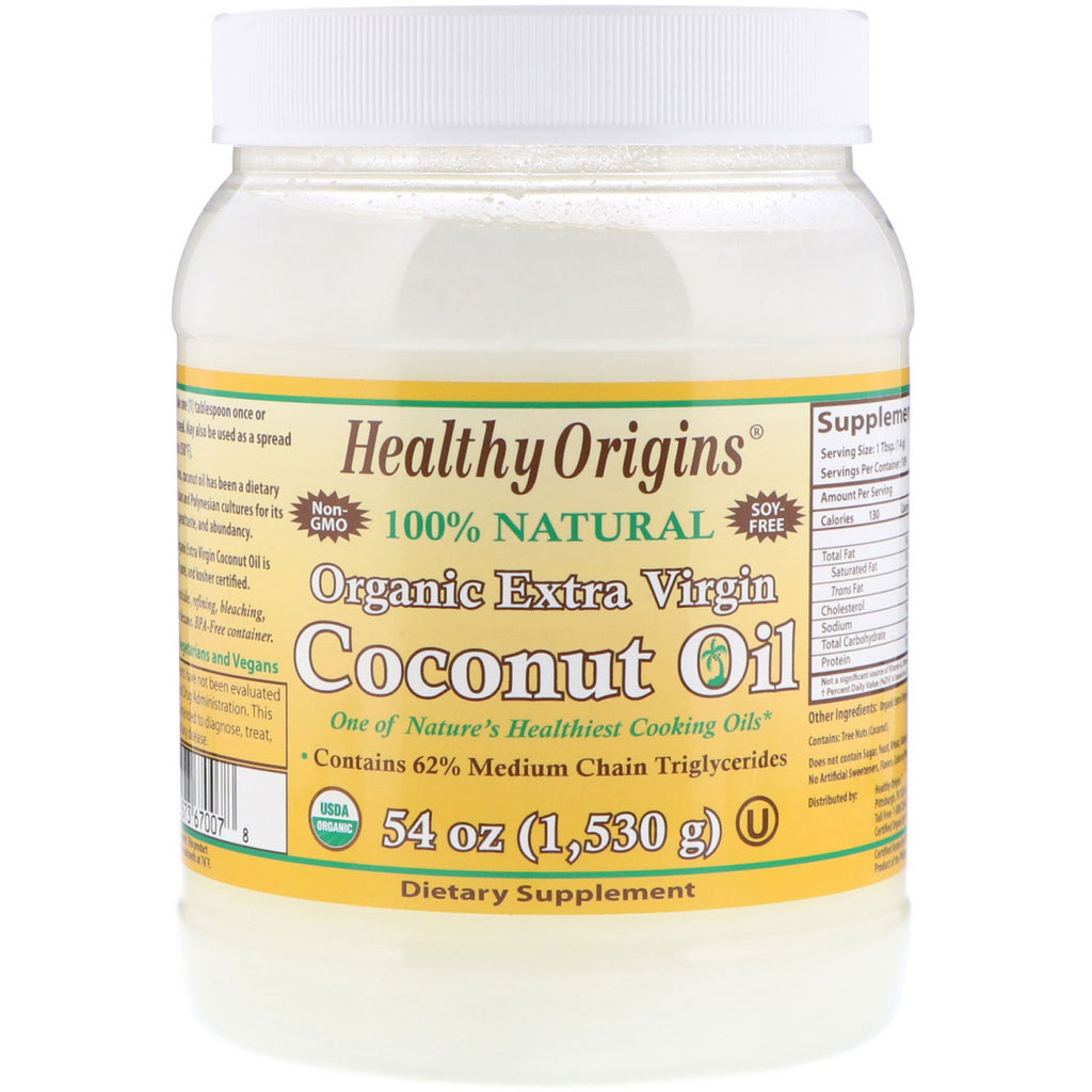 Healthy Origins, extra vierge kokosolie, 54 oz (1,530 g)