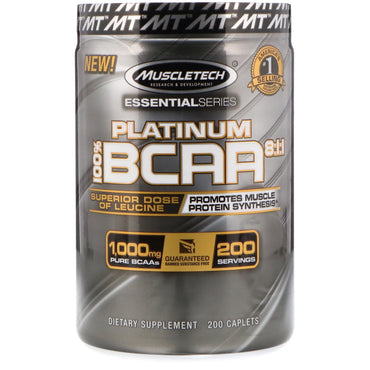 Muscletech, 100 % platina BCAA 8:1:1, 1000 mg, 200 kapsler