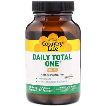 Country Life, Daily Total One, sans fer, 60 capsules végétaliennes