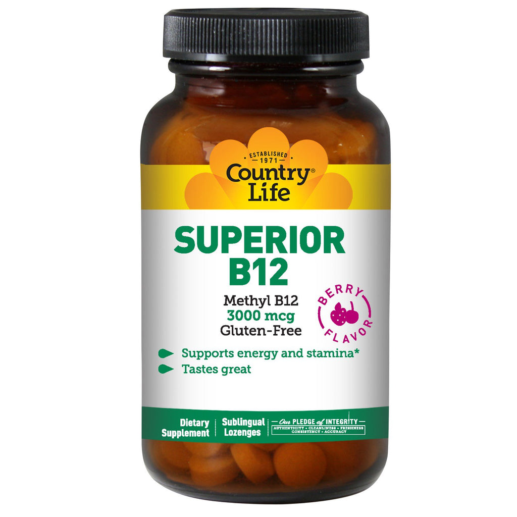 Country Life, Superior B12, Berry Flavor, 3000 mcg, 50 Sublingual Lozenges
