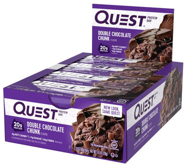 Quest Nutrition QuestBar Barra de proteína con trozos de chocolate doble 12 barras de 2,1 oz (60 g) cada una