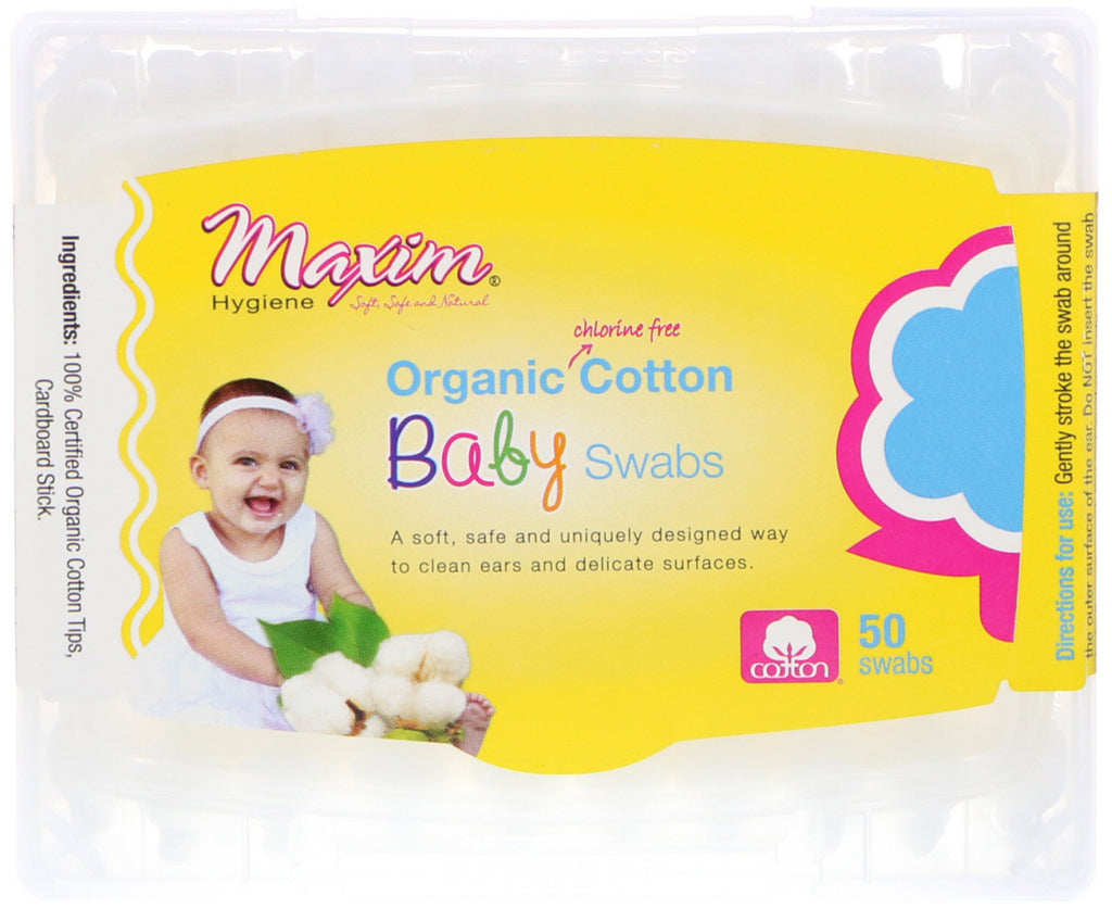 Maxim Hygiene Products, hisopos de algodón para bebés, 50 hisopos