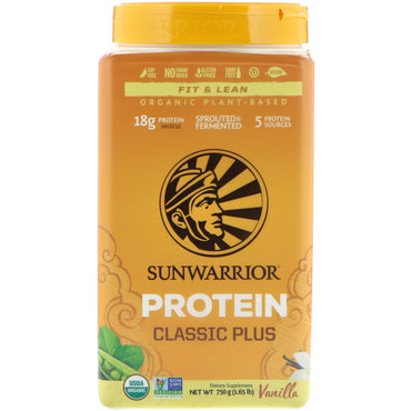 Sunwarrior, חלבון קלאסי פלוס, על בסיס צמחי, וניל, 1.65 פאונד (750 גרם)