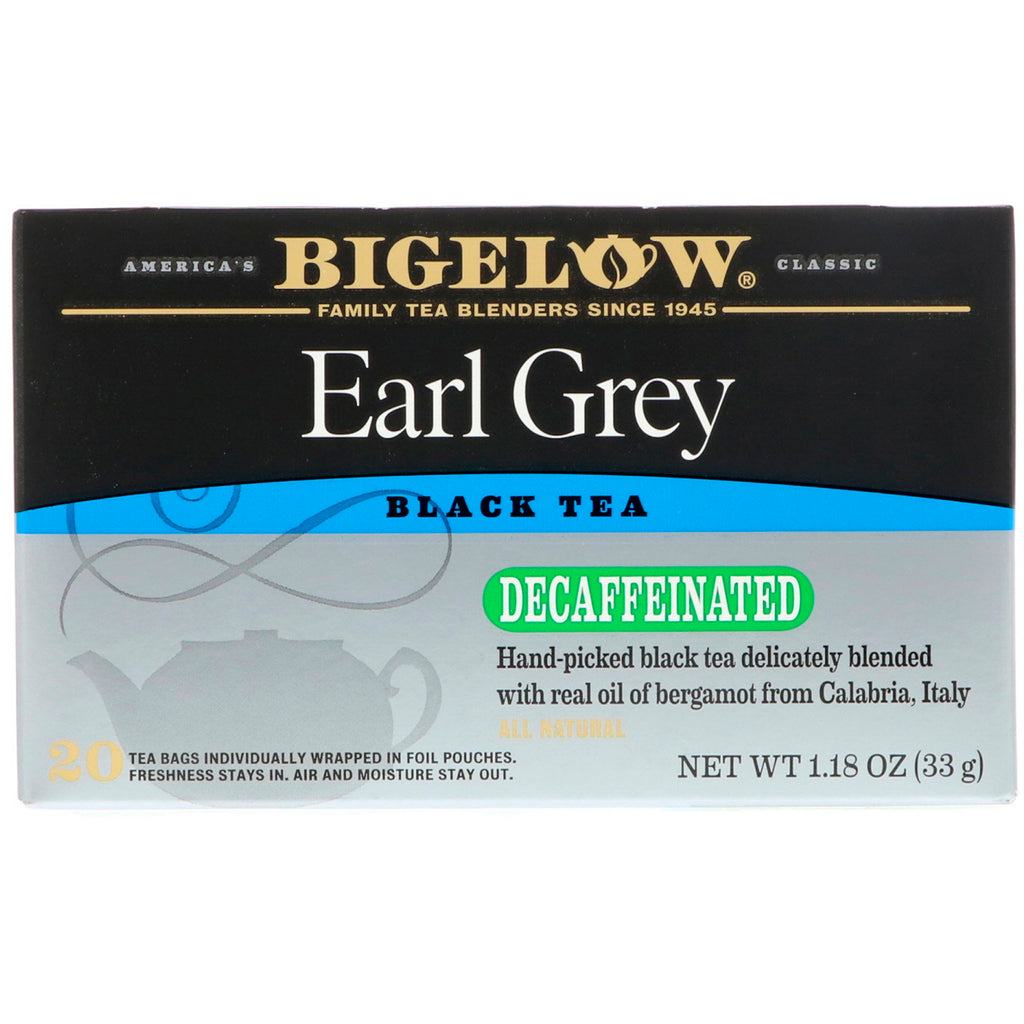 Bigelow, Earl Grey, decofeinizat, ceai negru, 20 pliculete de ceai, 1,18 oz (33 g)