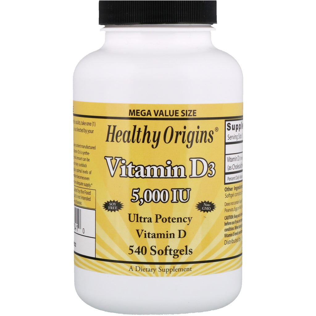 Healthy Origins, vitamina D3, 5000 UI, 540 cápsulas blandas