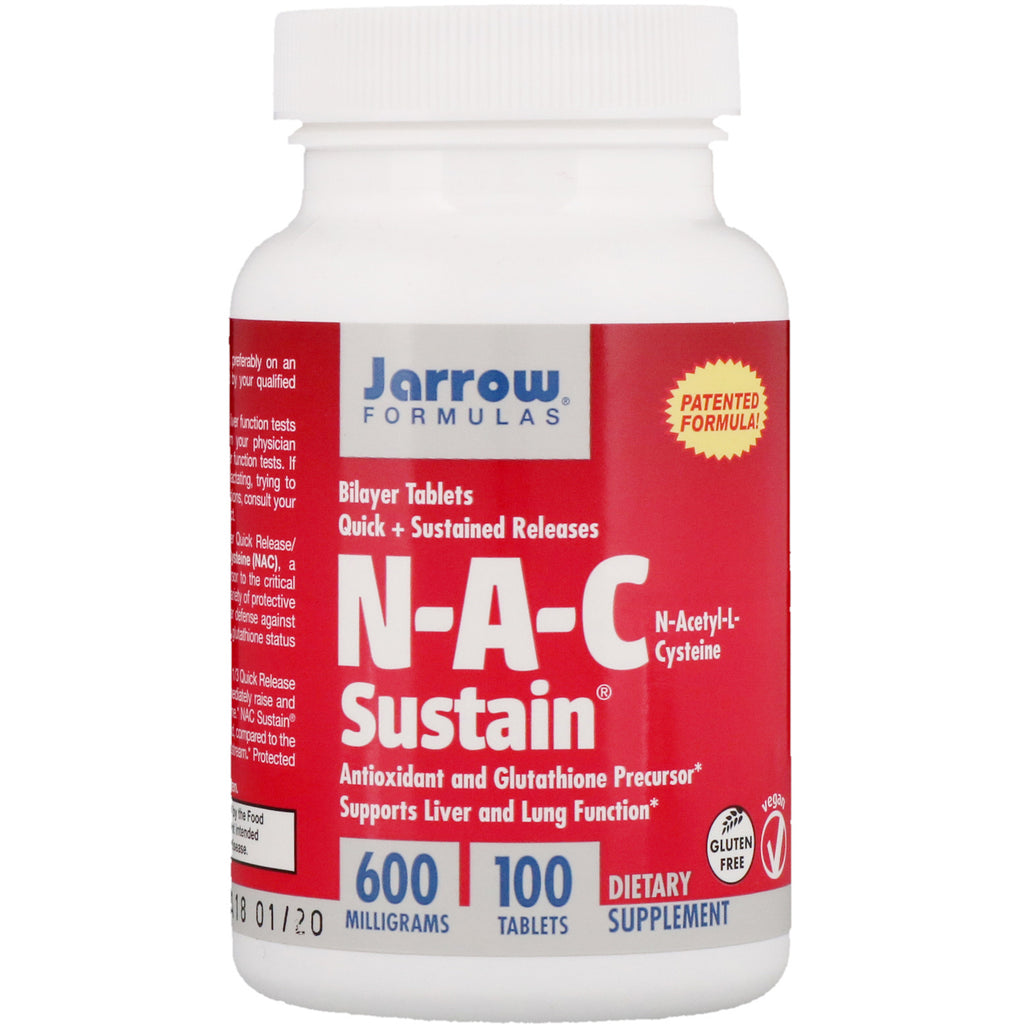 Jarrow Formulas, NAC Sustain, N-Acetil-L-cisteína, 600 mg, 100 tabletas