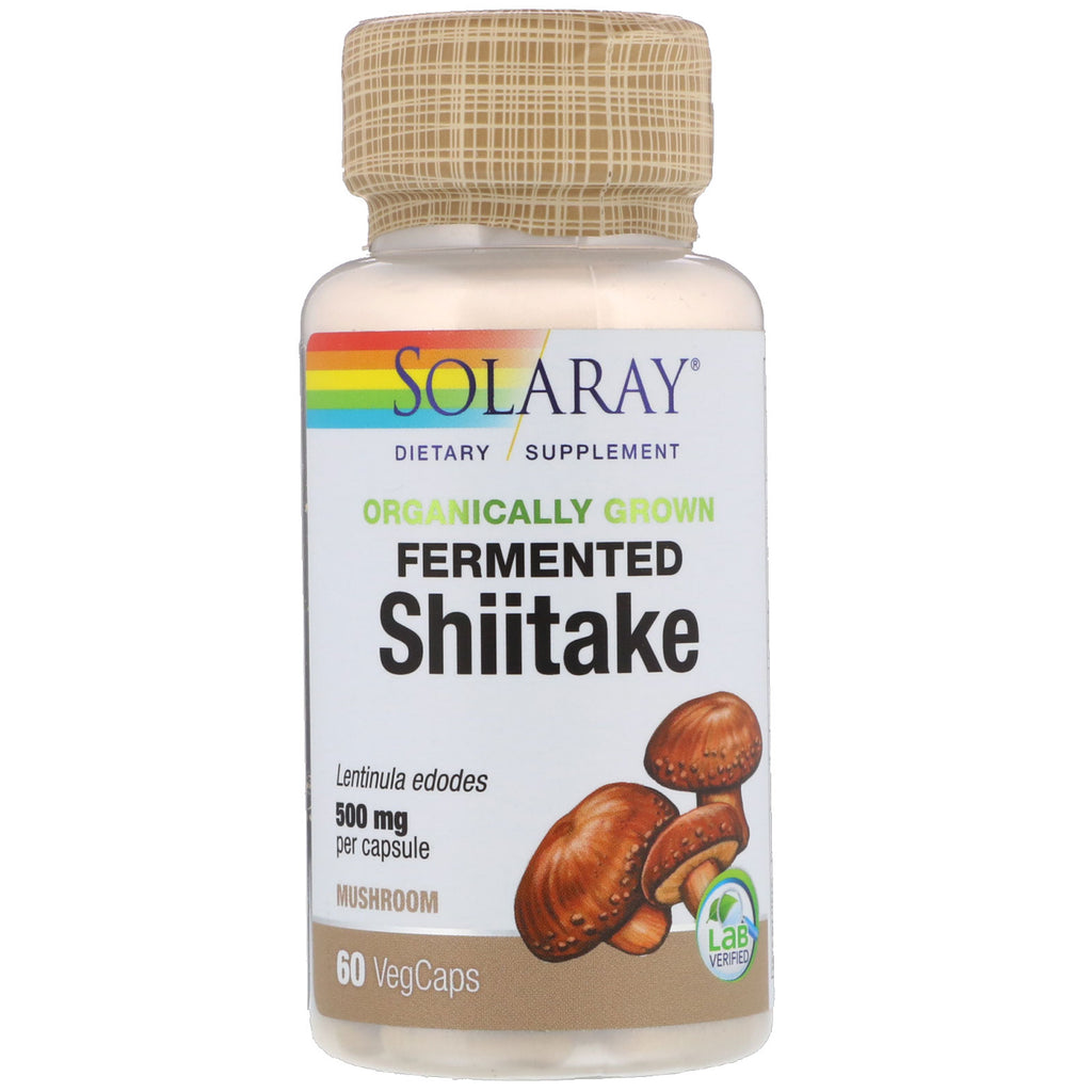 Solaray, bondgenoot gekweekte gefermenteerde shiitake, 500 mg, 60 vegetarische capsules