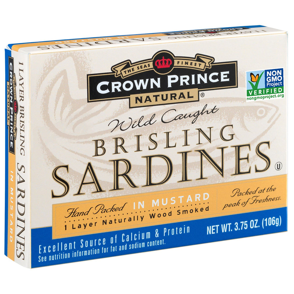 Crown Prince Natural, Brisling sardiner, i senap, 3,75 oz (106 g)