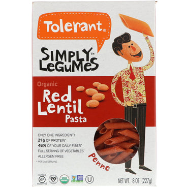 Tolerant Pasta Penne aus roten Linsen 8 oz (227 g)
