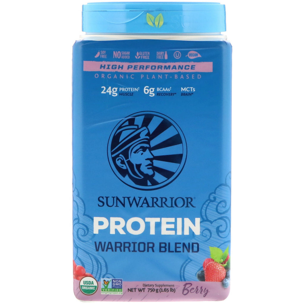 Sunwarrior, amestec de proteine ​​Warrior, pe bază de plante, fructe de pădure, 1,65 lb (750 g)