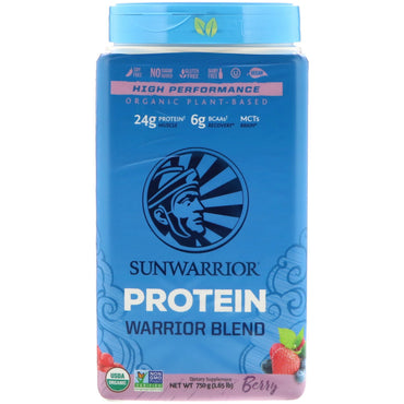Sunwarrior, amestec de proteine ​​Warrior, pe bază de plante, fructe de pădure, 1,65 lb (750 g)