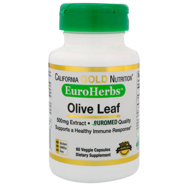 California Gold Nutrition, EuroHerbs, Extrait de feuille d'olivier, 500 mg, 60 capsules végétariennes