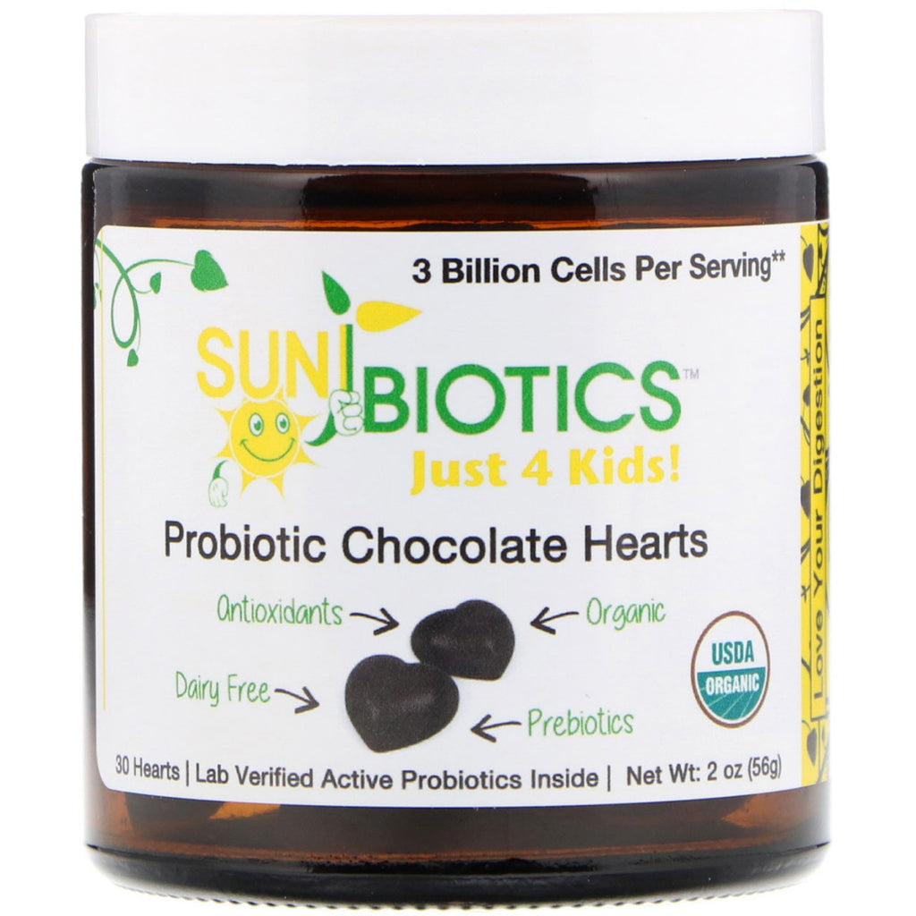 ¡Biobióticos solares, solo para niños! Corazones de chocolate probióticos, 30 corazones, 2 oz (56 g)