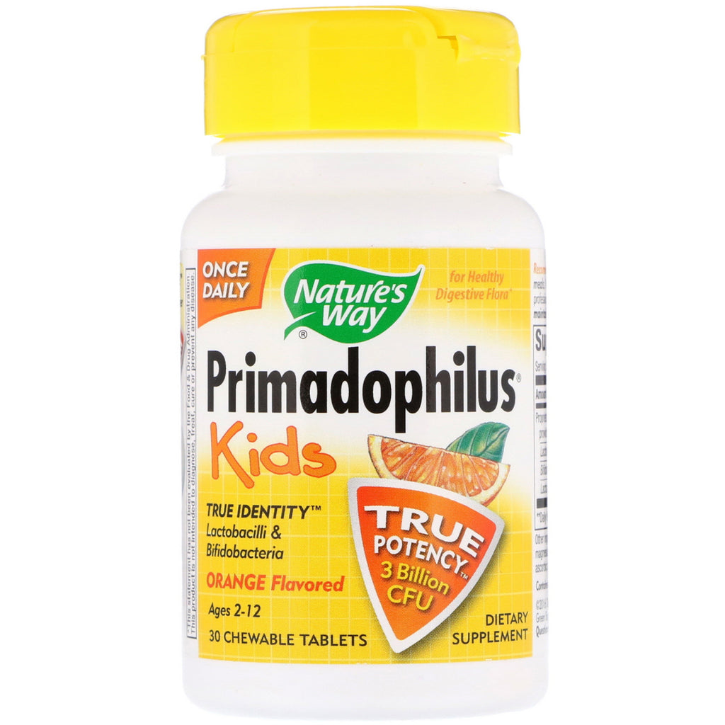 Nature's Way, Primadophilus, copii, portocale, 3 miliarde CFU, 30 de tablete masticabile