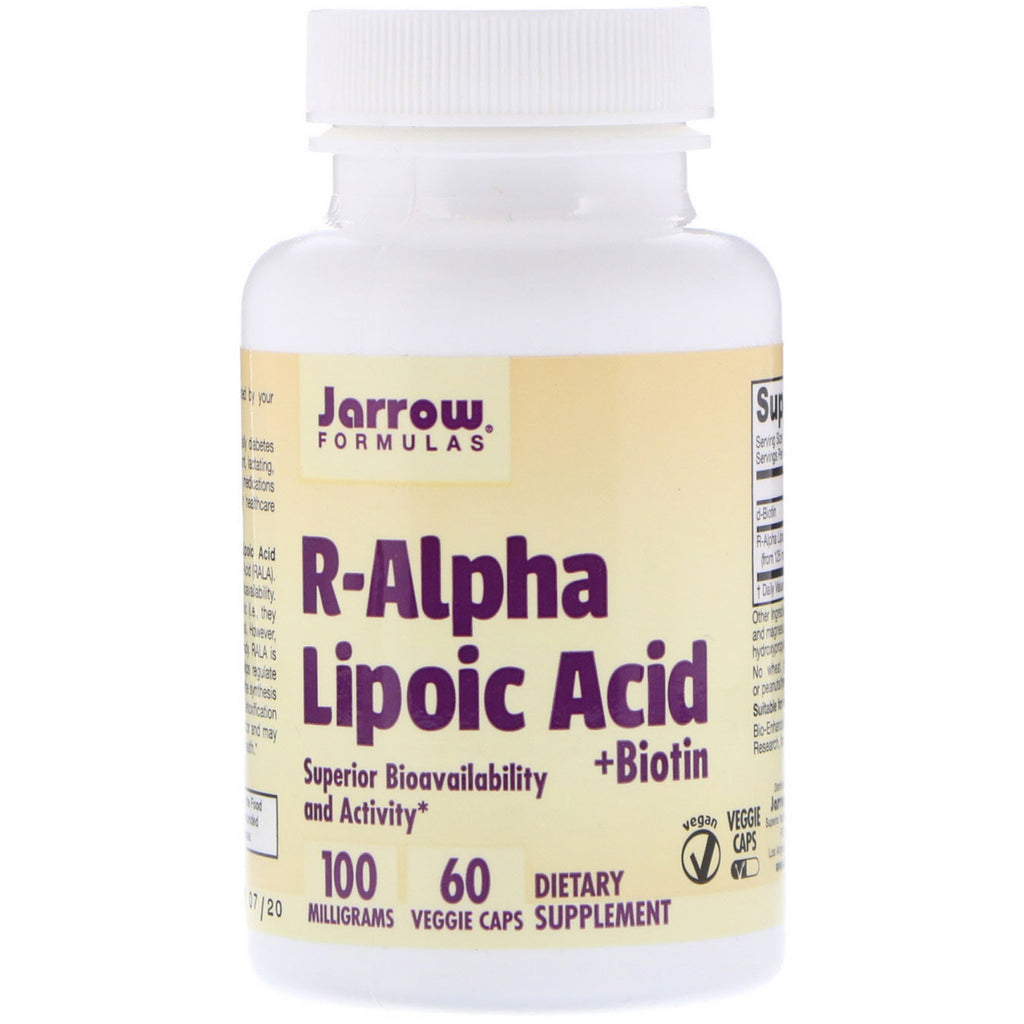 Fórmulas Jarrow, ácido r-alfa lipóico + biotina, 60 cápsulas vegetais