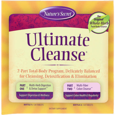 Nature's Secret, Ultimate Cleanse, programa para todo el cuerpo en 2 partes, 2 frascos, 120 tabletas cada uno