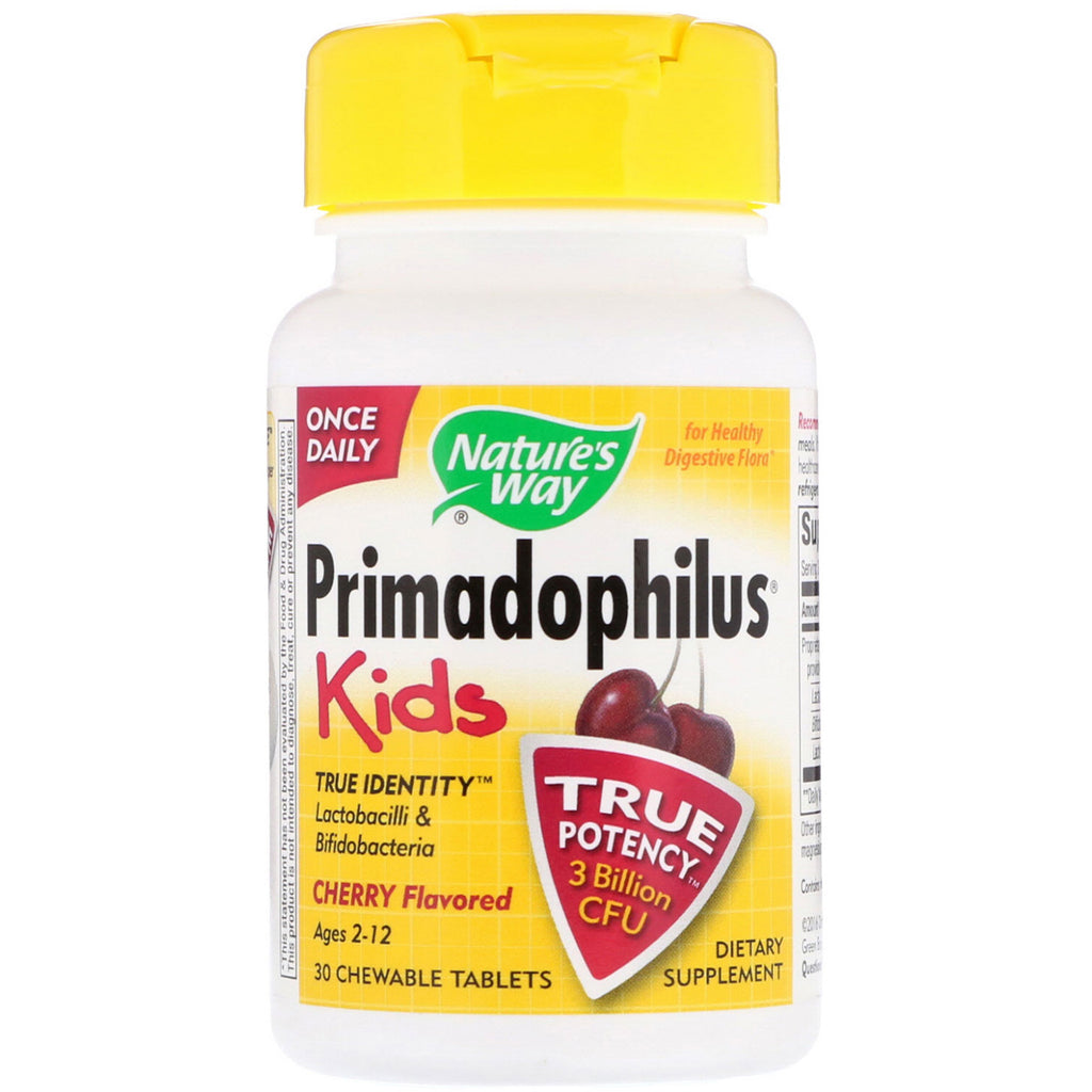 Nature's Way, Primadophilus, Kids, Cherry, 30 tabletek do żucia