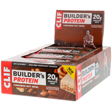 Clif Bar Builder's Protein Bar، القرفة والجوز الدوامة، 12 قطعة، 2.40 أونصة (68 جم) لكل قطعة