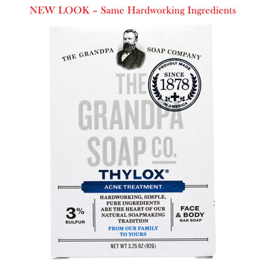 Grandpa's, Savon en barre visage et corps, Traitement de l'acné Thylox, 3,25 oz (92 g)