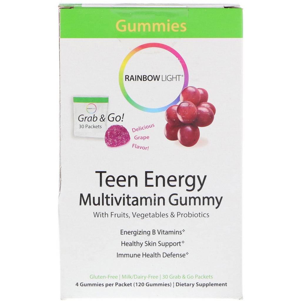 Rainbow Light, Teen Energy Multivitamin Gummy, Grape Flavor, 30 Packets, 4 Gummies Each