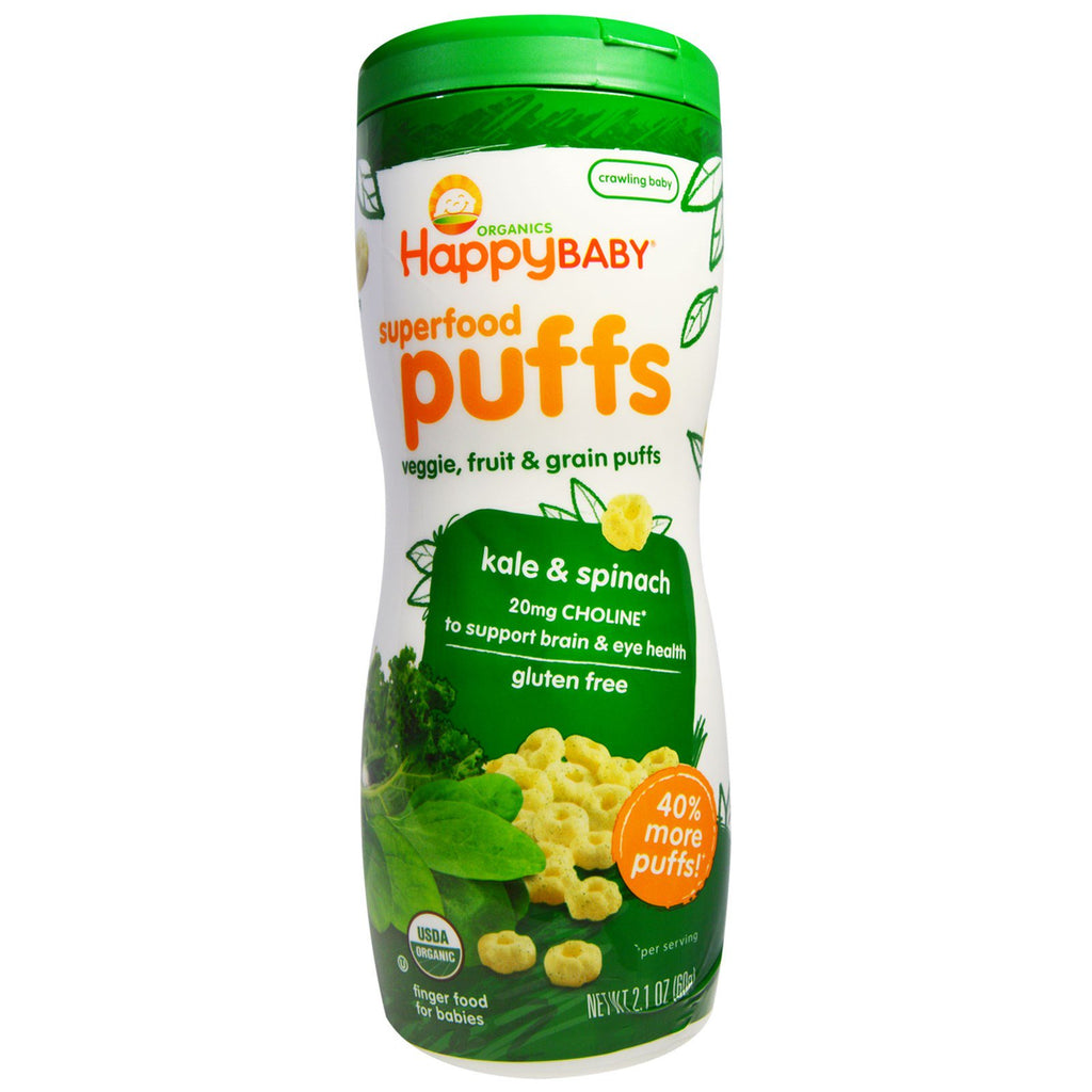 Nurture Inc. (Happy Baby) s Superfood Puffs Veggie Fruit & Grain Grønnkål & Spinat 2,1 oz (60 g)