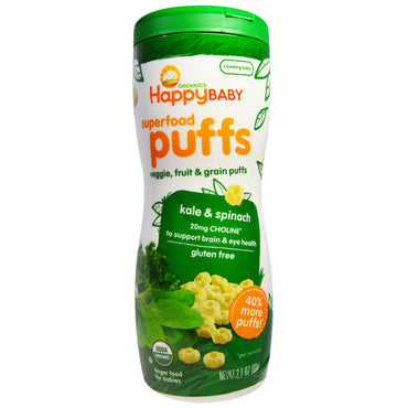 Nurture Inc. (Happy Baby) s Superfood Puffs פירות ירקות ודגנים כרוב ותרד 2.1 אונקיות (60 גרם)