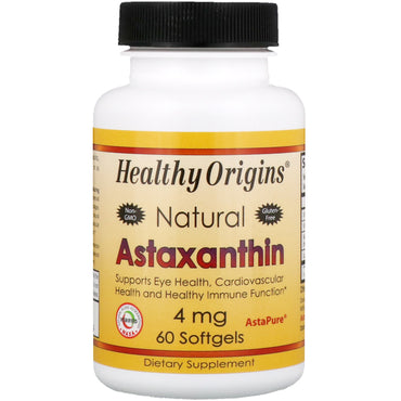 Healthy Origins, astaxantina, 4 mg, 60 cápsulas blandas