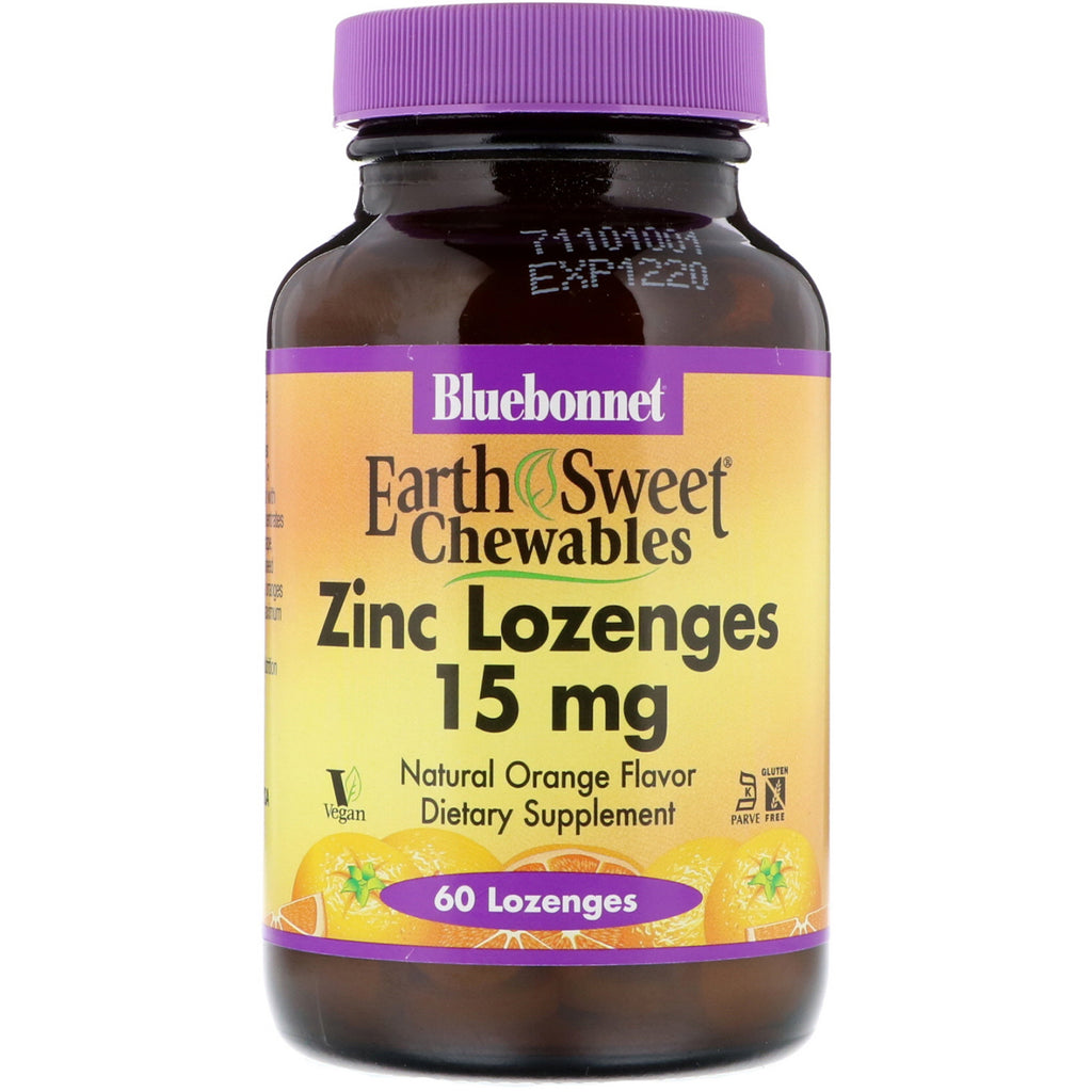 Bluebonnet Nutrition, EarthSweet, losanghe di zinco, aroma naturale di arancia, 15 mg, 60 losanghe