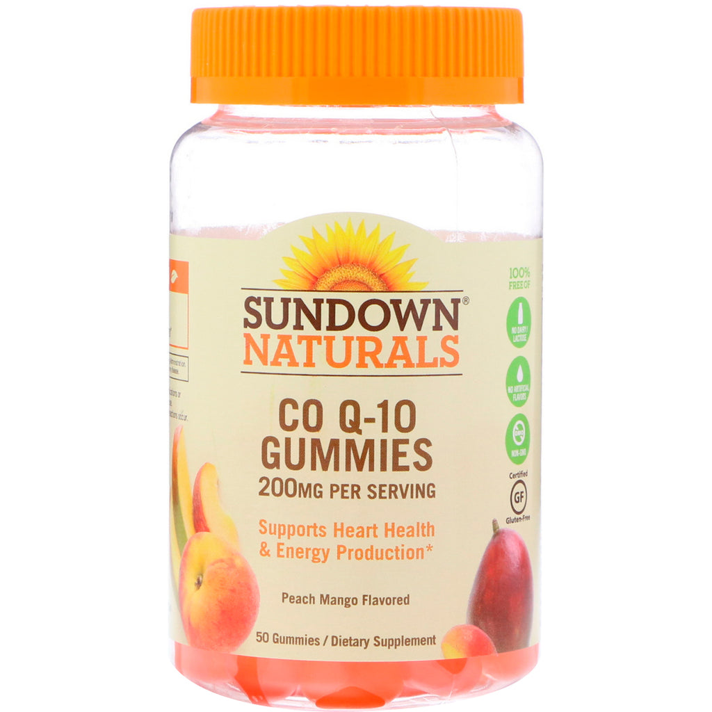 Sundown Naturals, Co Q-10 Gummies, Persika Mango smaksatt, 200 mg, 50 Gummies