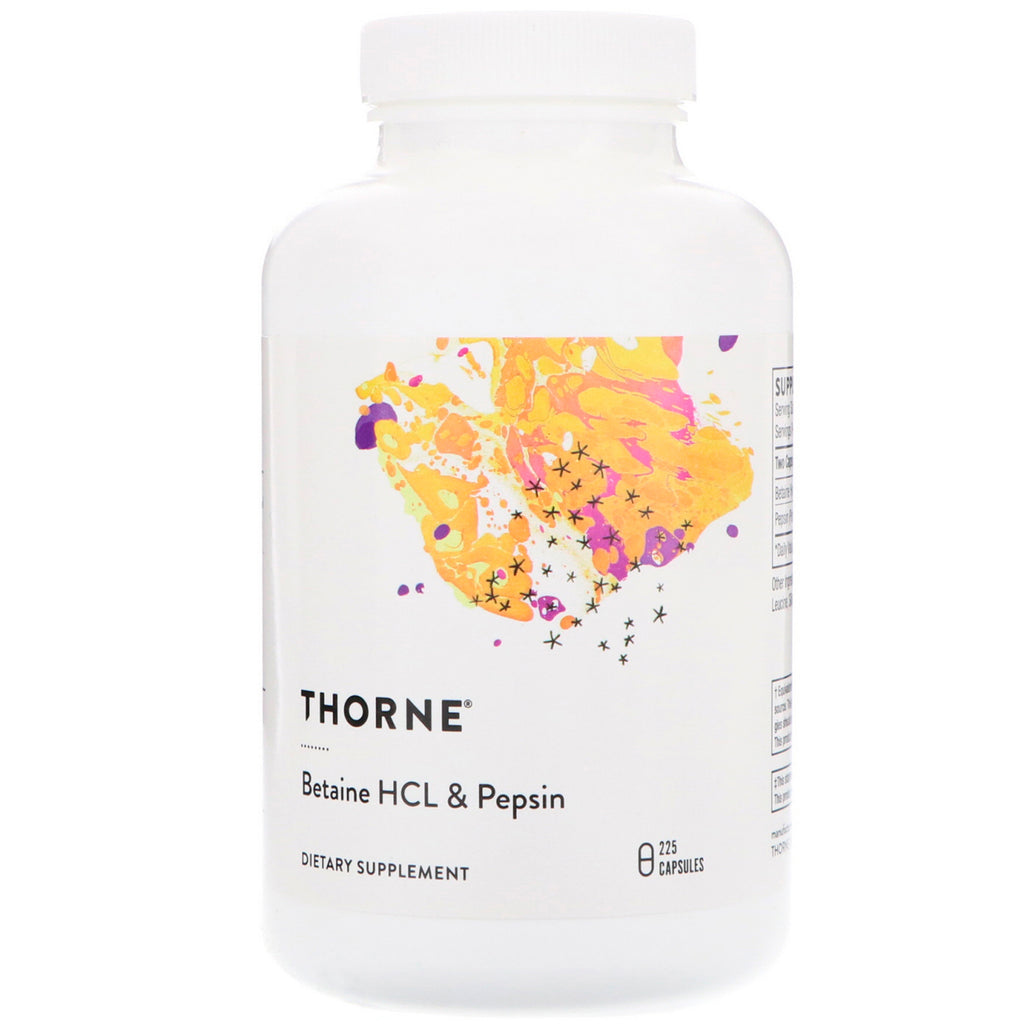 Thorne research, betaine hcl & pepsin, 225 kapsler