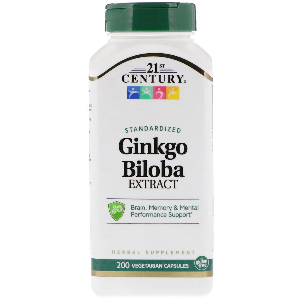 21e siècle, Extrait de Ginkgo Biloba, standardisé, 200 capsules végétariennes