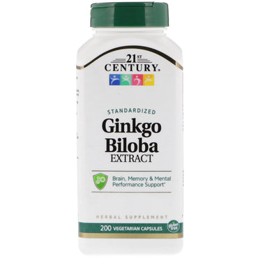 21. Jahrhundert, Ginkgo-Biloba-Extrakt, standardisiert, 200 vegetarische Kapseln