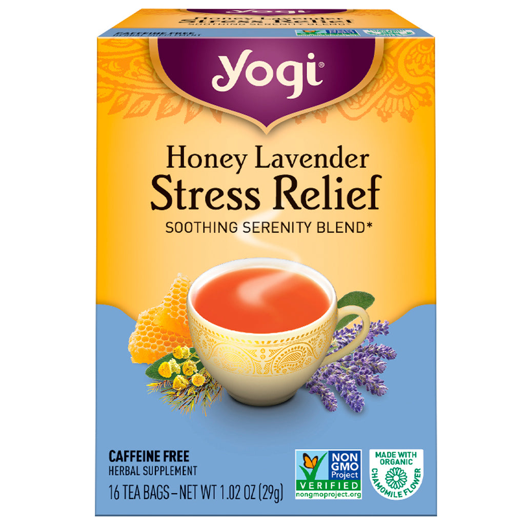 Herbata Yogi, miodowa lawenda łagodząca stres, bez kofeiny, 16 torebek herbaty, 1,02 oz (29 g)