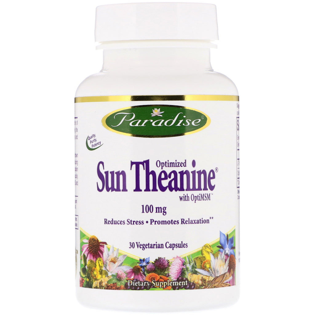 Paradise Herbs, Optimalized Sun Theanine, 100 mg, 30 vegetariske kapsler